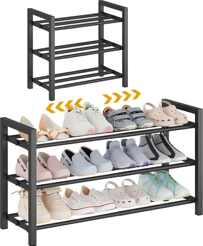 Vista 8 de Detsuk estante de zapatos ampliable de 2 niveles (44.5 cm-78 cm) – Estante organizador de zapatos ajustable de metal resistente para armario
