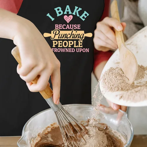 Vista 5 de Delantales para hornear para mujeres con bolsillos, delantal "I Bake Because People Is Frowned", bonitos regalos para hornear para amigos panaderos