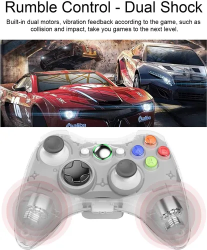 Vista 6 de VOYEE Controlador inalámbrico compatible con Microsoft Xbox 360 y SlimPC Windows 1087 con joystick mejoradodoble choque blanco