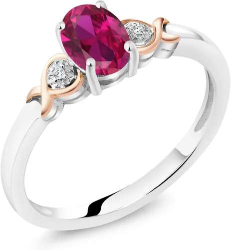 Vista 36 de Gem Stone King Anillo de compromiso de plata de ley 925 y oro rosa de 10 quilates, piedra preciosa ovalada de 0.276 x 0.197 in, con acento