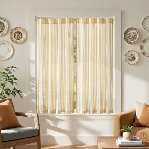 Vista 79 de Jinchan - Cortinas de lino a rayas para cocina, 24 pulgadas, beige, 2