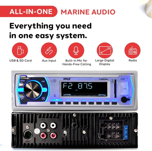Vista 3 de Pyle Marine Bluetooth Estéreo Radio - Sistema de Receptor de Radio para Barco de 12v Estilo DIN Único en el salpicadero con Micrófono Integrado, LCD