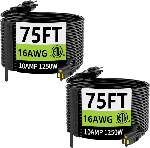 Vista 9 de HUANCHAIN Cable de extensión de 3 pies, calibre 16, negro, para interiores y exteriores, resistente al agua, flexible para clima frío, 3 puntas