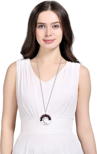 Vista 2 de sedmart Collar con colgante de árbol de la vida con cristal de amatista y rosa