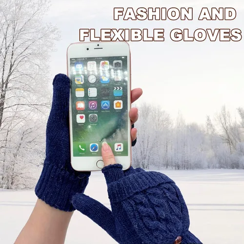 Vista 94 de Beurlike Guantes de invierno para mujer, de lana cálida, a prueba de viento, convertibles, sin dedos