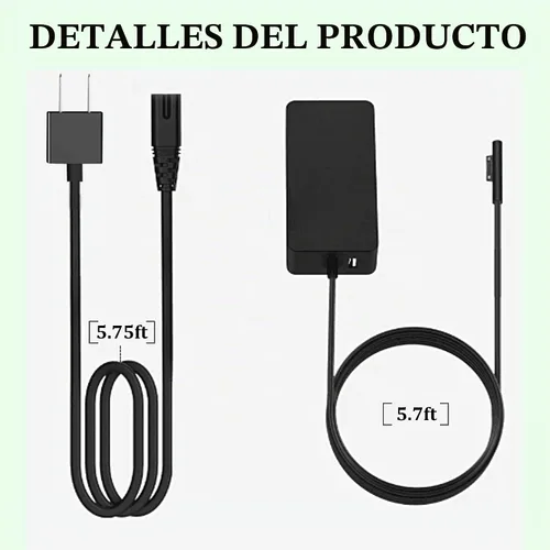 Vista 3 de Cargador de superficie de 65 W compatible con Microsoft Surface Pro 9, 8, 7+, 7, 6, 5, 4, 3, X, modelo: 1706, 1866, 1824, 1796, 1769, 1724, 1625