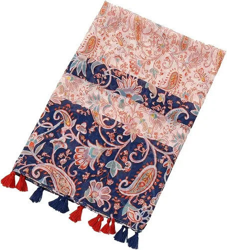 Vista 5 de Yeieeo Bufanda bohemia para mujer, ligera, con estampado floral, para otoño e invierno, chal con flecos