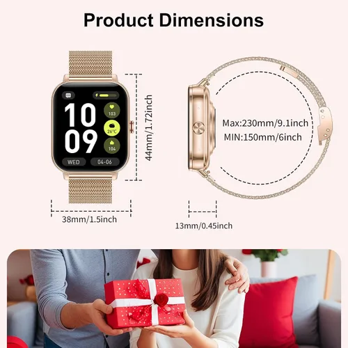 Vista 9 de Relojes inteligentes para mujer (Android y iPhone), reloj inteligente HD de 1.85 pulgadas con llamadas/mensajes/notificaciones, batería de 1000 mAh