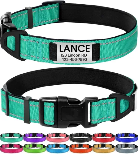 Vista 13 de Joytale Collares para perros personalizados, collar de nailon reflectante con placa de nombre grabada, personalizado para perros pequeños, negro, S