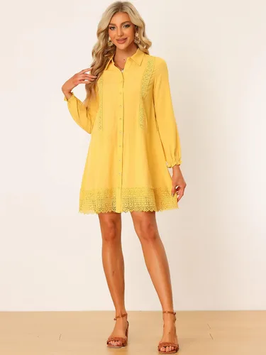 Vista 4 de Allegra K Vestido bohemio para mujer con botones de encaje frontal