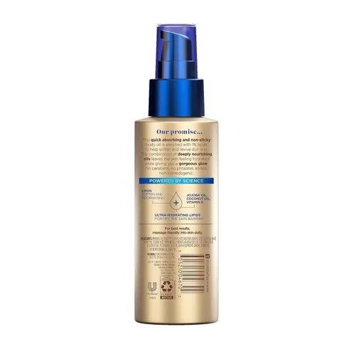 Vista 2 de Vaseline Radiant X - Aceite corporal reabastecedor e hidratante con 1% de lípidos, aceite de jojoba, aceite de coco y vitamina E, 3.7 onzas