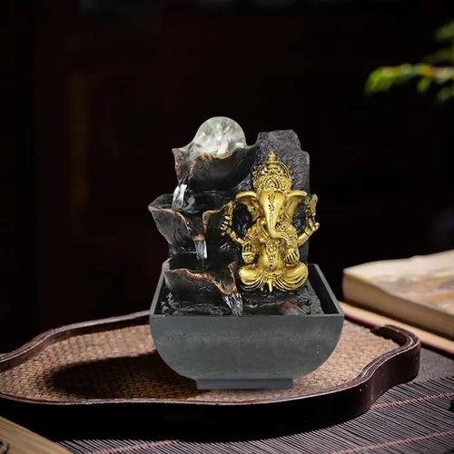 Vista 2 de Ganesha - Estatua de mesa, fuente de mesa, escultura de elefante, figuras de elefante hechas a mano para bar, cafetería, acento decorativo, regalo