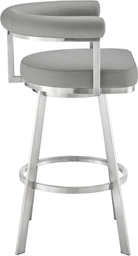 Vista 5 de Armen Living Magnolia - Taburete giratorio de acero inoxidable cepillado con piel sintética gris claro