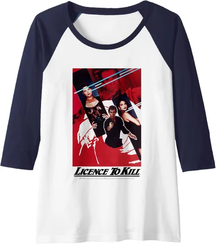 Vista 12 de Official James Bond 007 Licence To Kill - Camiseta de béisbol raglán, Negro - Negro/Blanco