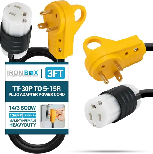 Vista 24 de IronBox Electric TT-30P a TT-30R - Adaptador y extensión - 30A, 125V, 10/3 SOOW - Cable adaptador de conector de enchufe resistente, cable