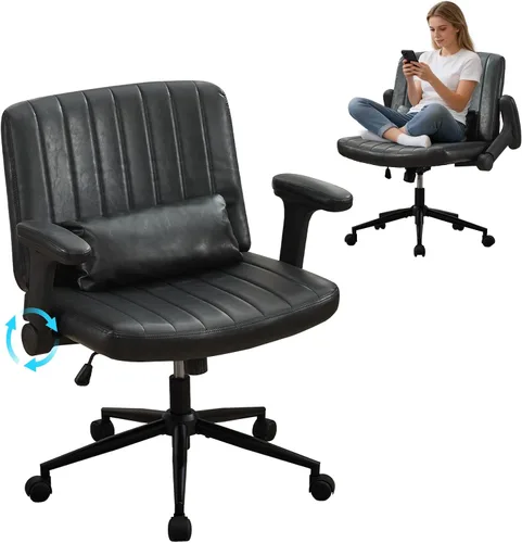 Vista 13 de IPKIG Silla cruzada con brazos abatibles ajustables, silla de tocador con ruedas, cómoda silla de escritorio con almohada lumbar, silla de oficina