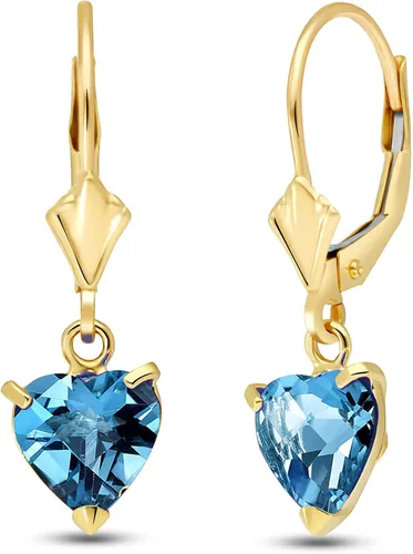 Vista 2 de Galaxy Gold GG Juego de joyas de oro de 14 quilates - Collar y pendientes con topacio azul natural en forma de corazón