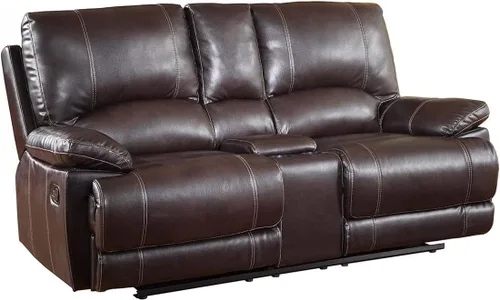 Vista 21 de Blackjack Furniture Brantley Collection - Sofá biplaza reclinable tapizado de cuero con consola, asientos acolchados de felpa con bobina Marrón
