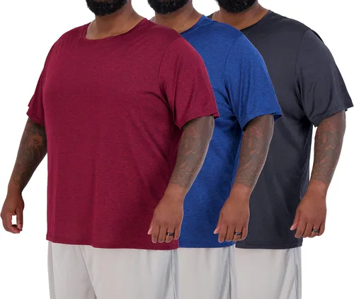 Vista 6 de 3 Pack Men's Big and Tall Dry Fit T Shirts Workout Gym Athletic Crew Tee Manga corta - Conjunto 1