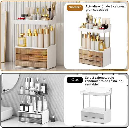 Vista 7 de StorBin Organizador de maquillaje de 3 cajones grandes, organizador de encimera de baño de 5 niveles y almacenamiento, organizador versátil