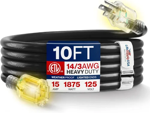 Vista 16 de Cable de extensión de 3 pies para exteriores/interiores, calibre 10/3, ultra resistente, SJTW, resistente al agua, certificación ETL, cable