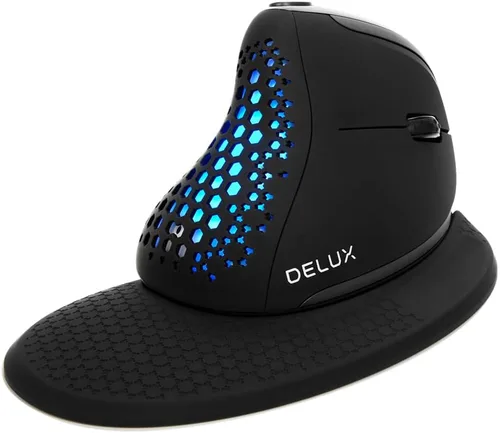 Vista 2 de DELUX Seeker Mouse ergonómico inalámbrico, mouse vertical con pantalla OLED, 6 botones y función de rueda de pulgar, clic silencioso, hasta 7200
