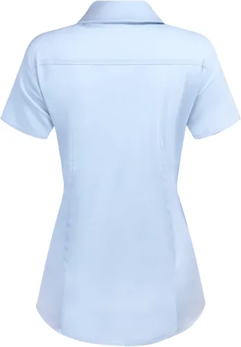 Vista 3 de HOTOUCH Camisa básica con botones para mujer, manga corta, elástica, con cuello y botones