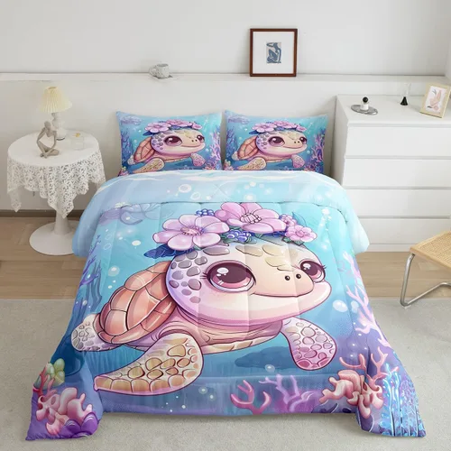 Vista 22 de Erosebridal Juego de edredón de ballena náutica, tamaño individual, juego de ropa de cama vintage azul con ondas oceánicas para niños y niñas