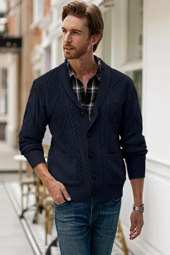 Vista 3 de JMIERR Suéter casual de manga larga con cuello de chal y botones para hombre con bolsillos