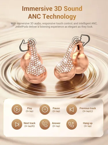 Vista 7 de JewelPods C01 Pro Auriculares de Oreja Abierta, Auriculares Inalámbricos Bluetooth con Clip, con Cristal, Seguros, Ligeros, Cómodos, Audio Premium