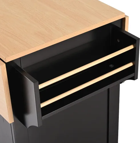 Vista 5 de Modern Rolling Kitchen Island with 2 Drop Leaves Power Outlets, 2 Storage Cabinets with Adjustable Shelf, 3 Drawers, Spice & Towel Rack, 5