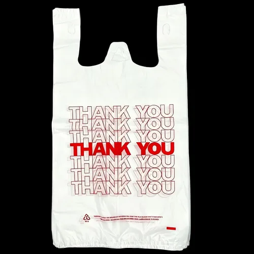 Vista 9 de TashiBox, bolsas reutilizables con inscripción Thank You. Medidas: 11.5 x 6.25 x 21 pulgadas, 15 mic, 0.6 mil. Cantidad: 308