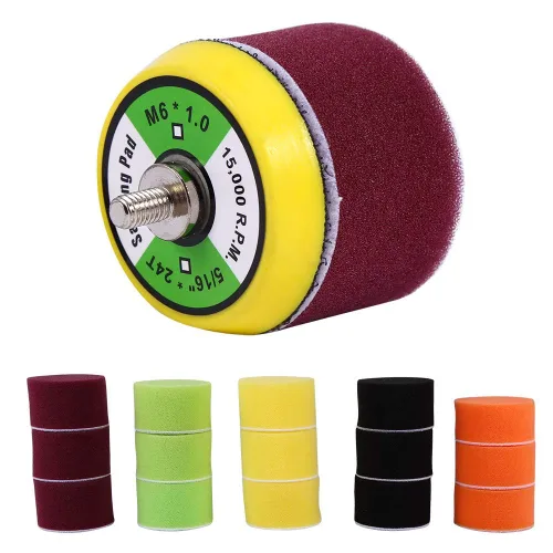 Vista 8 de Almohadillas de pulido, 16pcs 2" esponja plana pulidora Buff Pad Set para lijadora de aire adaptador de taladro pulidor de coche Thread-M6X1
