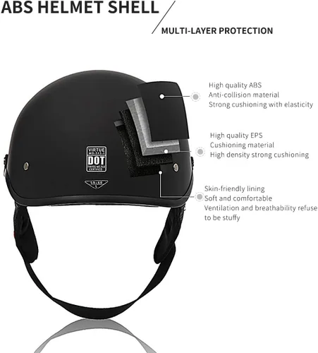 Vista 4 de Casco medio de motocicleta con visera para motocicleta para hombres y mujeres, casco para adultos, patinetas, vehículos todo terreno, cruceros