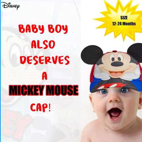 Vista 5 de Disney Gorra de béisbol de algodón Mickey Mouse para niños de 12 a 24 meses y 2 a 4 años color rojo y azul