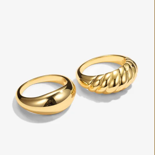 Vista 7 de JINEAR Anillo de cúpula gruesa chapado en oro de 18 quilates con diseño de croissant trenzado trenzado para mujeres y hombres, anillo de boda