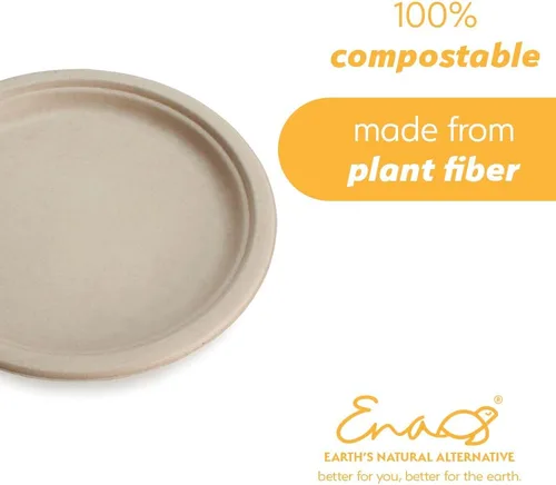 Vista 3 de Platos de papel desechables 100% compostables a granel [7 pulgadas, 240 unidades], platos de bambú, ecológicos, biodegradables, resistentes platos