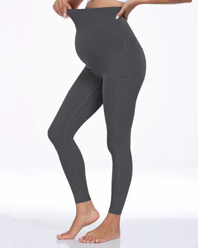 Vista 20 de WHOUARE Leggings de maternidad sobre el vientre con bolsillos para mujer, cintura alta, entrenamiento, pantalones de yoga