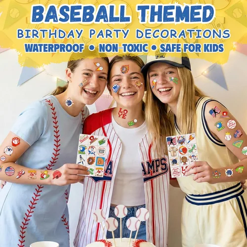 Vista 7 de 96 calcomanías de tatuajes temporales de béisbol, regalos de fiesta de cumpleaños de béisbol, decoración de fiesta de cumpleaños temática deportiva