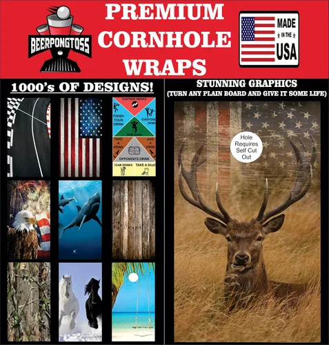 Vista 4 de Calcomanías de vinilo para tablero de Cornhole (juego de 2) calcomanías patrióticas para lanzar bolsas de frijoles (ciervos)