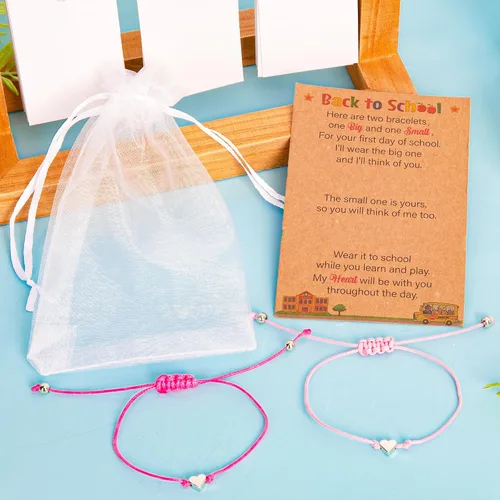 Vista 7 de EOBOH Suministros de pulsera de regreso a clases, pulsera para el primer día de jardín de infantes para mamá y yo, pulsera ajustable de deseos