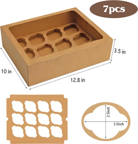 Vista 2 de Moretoes Cajas para cupcakes, 12 unidades, paquete de 7 recipientes desechables para cupcakes con ventana e insertos, suministros de panadería