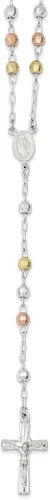 Vista 2 de Sonia Jewels Rosario de plata de ley 925 con textura tricolor cuentas colgante collar cadena de 26 pulgadas, Metal