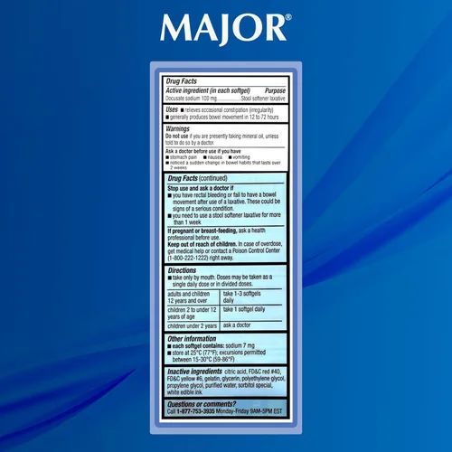 Vista 6 de MAJOR Docusate Sodium 100 mg - Suavizante de heces blandas laxantes para aliviar el estreñimiento - Suavizantes de heces suaves y sin estimulación