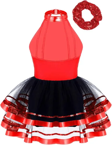 Vista 8 de CHICTRY Vestido tutú de ballet con lentejuelas brillantes para niñas y niñas, moderno disfraz de baile latino de jazz