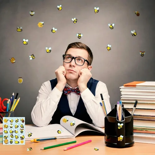 Vista 5 de 500 calcomanías impermeables de abeja para niños, 25 hojas, 20 estilos, calcomanías autoadhesivas de abeja de miel para manualidades, aula, escuela