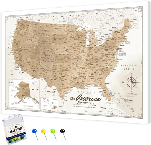Vista 39 de IPIC - Lienzo con mapas de EE. UU. para decoración de pared, mapa con pin de empuje para marcar viajes, mapa de viaje impreso de EE. UU.