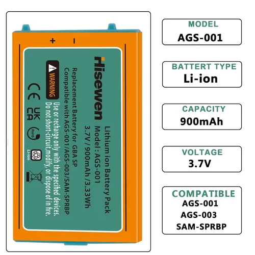 Vista 2 de Gameboy Advance SP Battery, Hisewen 900mAh Li-ion GBA SP Battery Replacement for Nintendo Gameboy Advance SP with Tool Kit