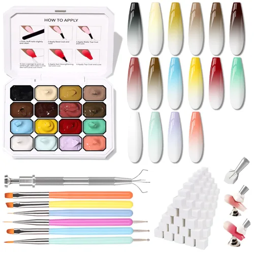 Vista 12 de Esponjas Pat Paleta de Esmalte de Uñas en Gel, 16 Colores Mezclado Degradado Ombré Esmalte en Gel Dando Toques Pintura Degradada Arte de Uñas, Sin