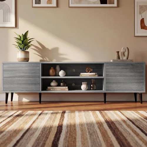 Vista 10 de JUMMICO Soporte de TV moderno Mid-Century con almacenamiento, 50 pulgadas Gris